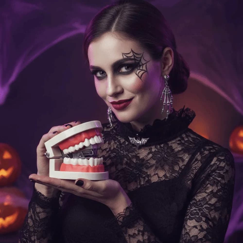 Creative Denture Model Stapler Mini Funny Halloween Prank Props Portable Novelty Halloween Desktop Decoration Photo Props