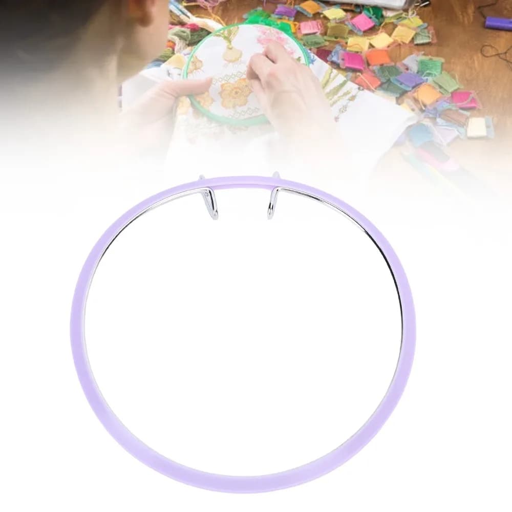 2pcs Portable Plastic & Metal Embroidery Hoop Round Shape Purple Cross Stitch Hoop Darning Ring For Sewing Crafts