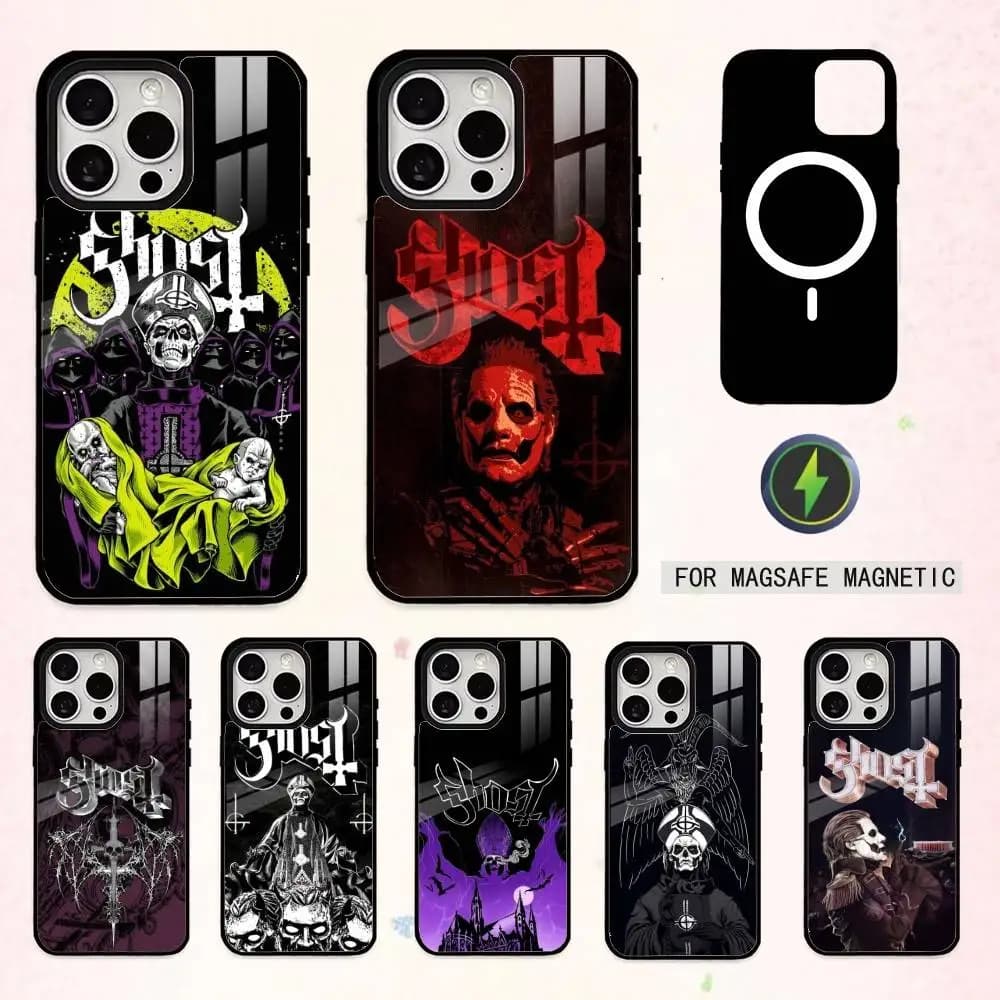 Custodia per telefono Cool Rock B-Band G-GhostS per iPhone 17, 16, 15, 14, 13, 12, 11 Plus, Pro Max, magnetica per ricarica wireless MagSafe