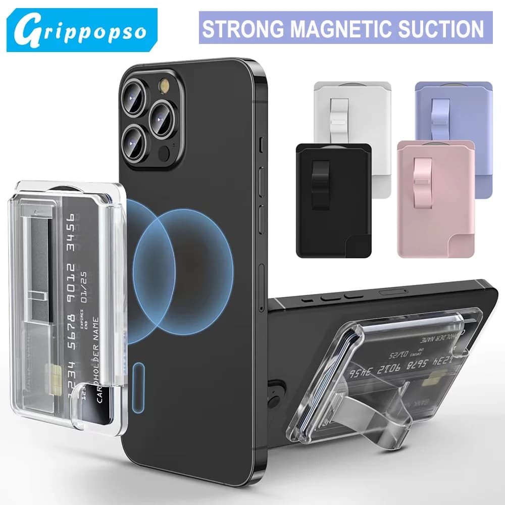 Grippopso Portafoglio magnetico Porta carte di credito universale per iPhone 16 15 14 Pro Max 14 13 con porta carte Grip