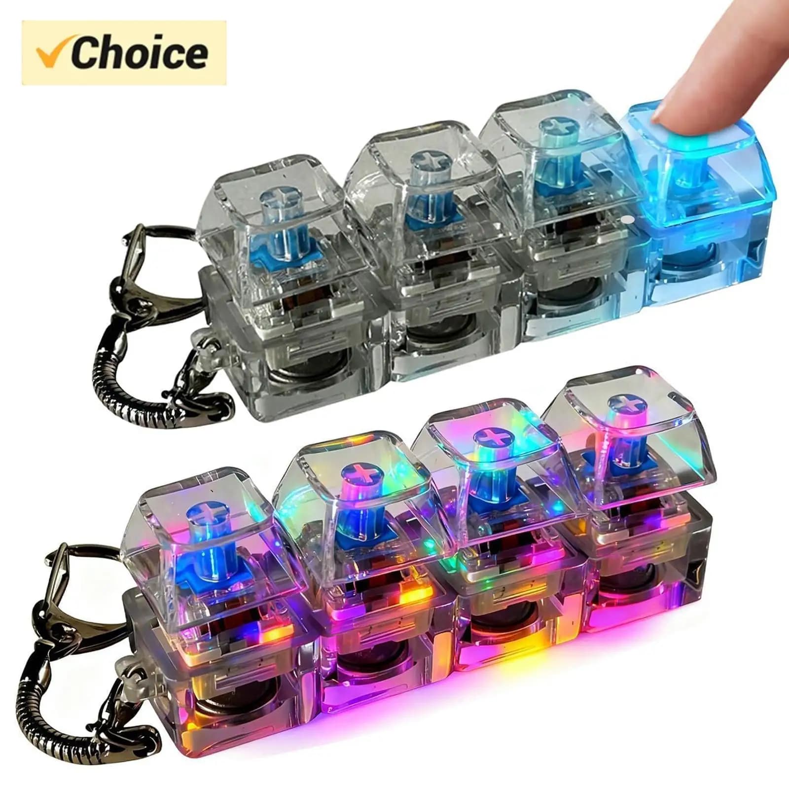 NUOVO! Set di 2 Giocattoli Antistress a Forma di Tastiera - Portachiavi con 4 Tasti Retroilluminati, Giocattolo Meccanico a Forma di Tastiera