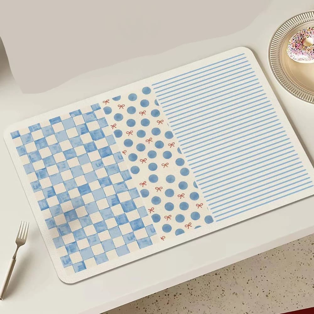 Kitchen Countertop Dish Drying Mat Checkerboard Print Pad for Dishes Cups Utensils Coffee Maker Draining Mat
