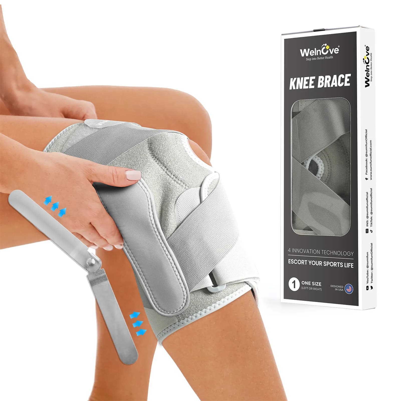 Supporto per Ginocchio Traspirante con Stabilizzatore Rotuleo, Fascia Compressiva Regolabile per Corsa, Escursionismo e Allenamento Fitness