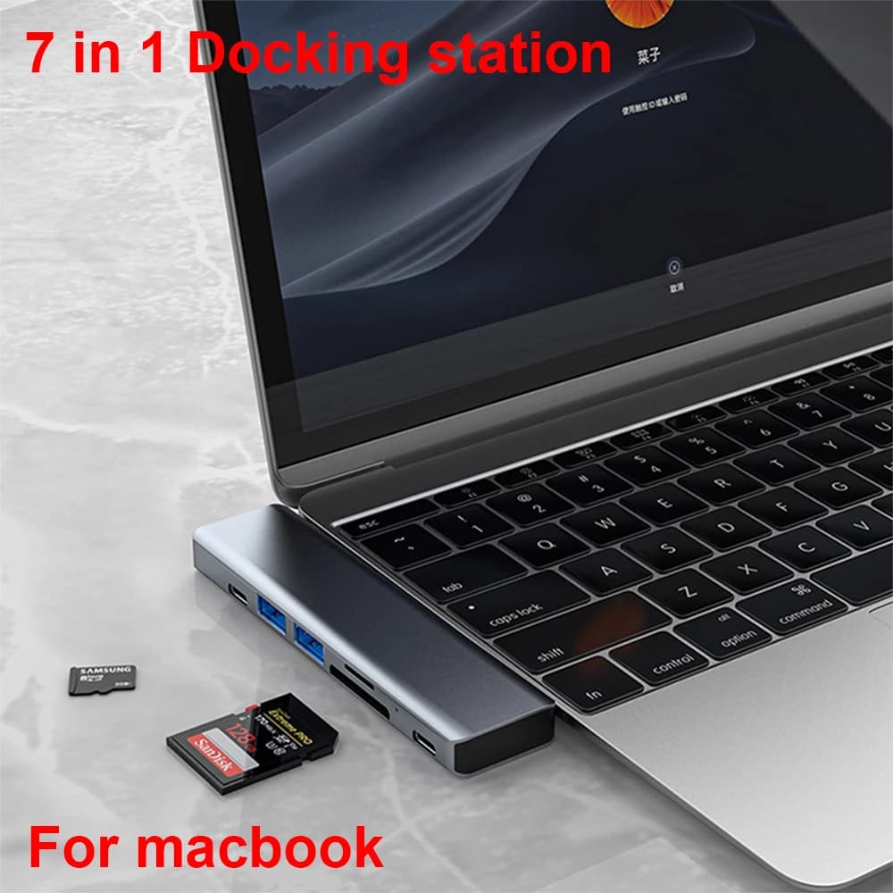 Docking station 7 in 1 per MacBook Adattatore USB C da tipo C a HDMI compatibile con lettore di schede SD TF USB 3.0 per MacBook Pro Air