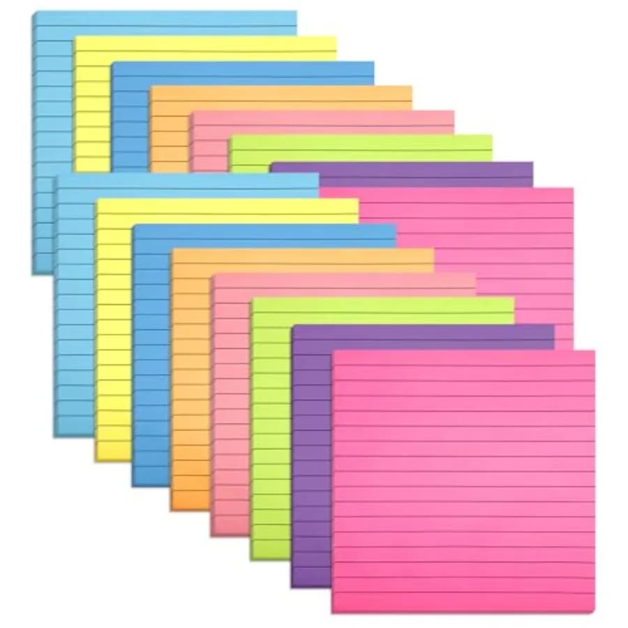 16 Blocchetti di Grandi Foglietti Adesivi con Righe, 11 x 11 Pollici, Memo Post-It Jumbo Resistenti, Foglietti Adesivi Quadrati per Ufficio e Parete, 25 Fogli
