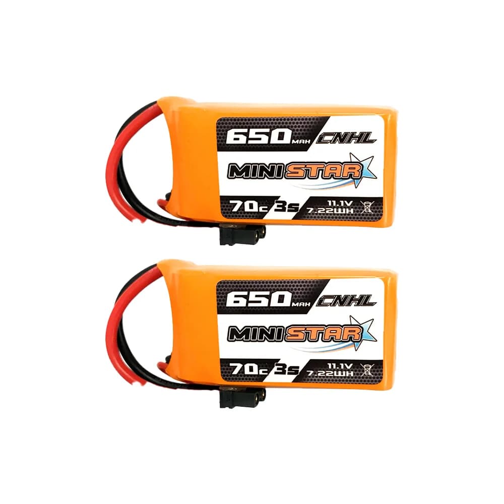 Batteria Lipo CNHL MiniStar 650mAh 11.1V 3S 70C con XT30U per Aeromodelli RC, Quadricotteri, Elicotteri, Droni da Corsa FPV, 2 Pezzi