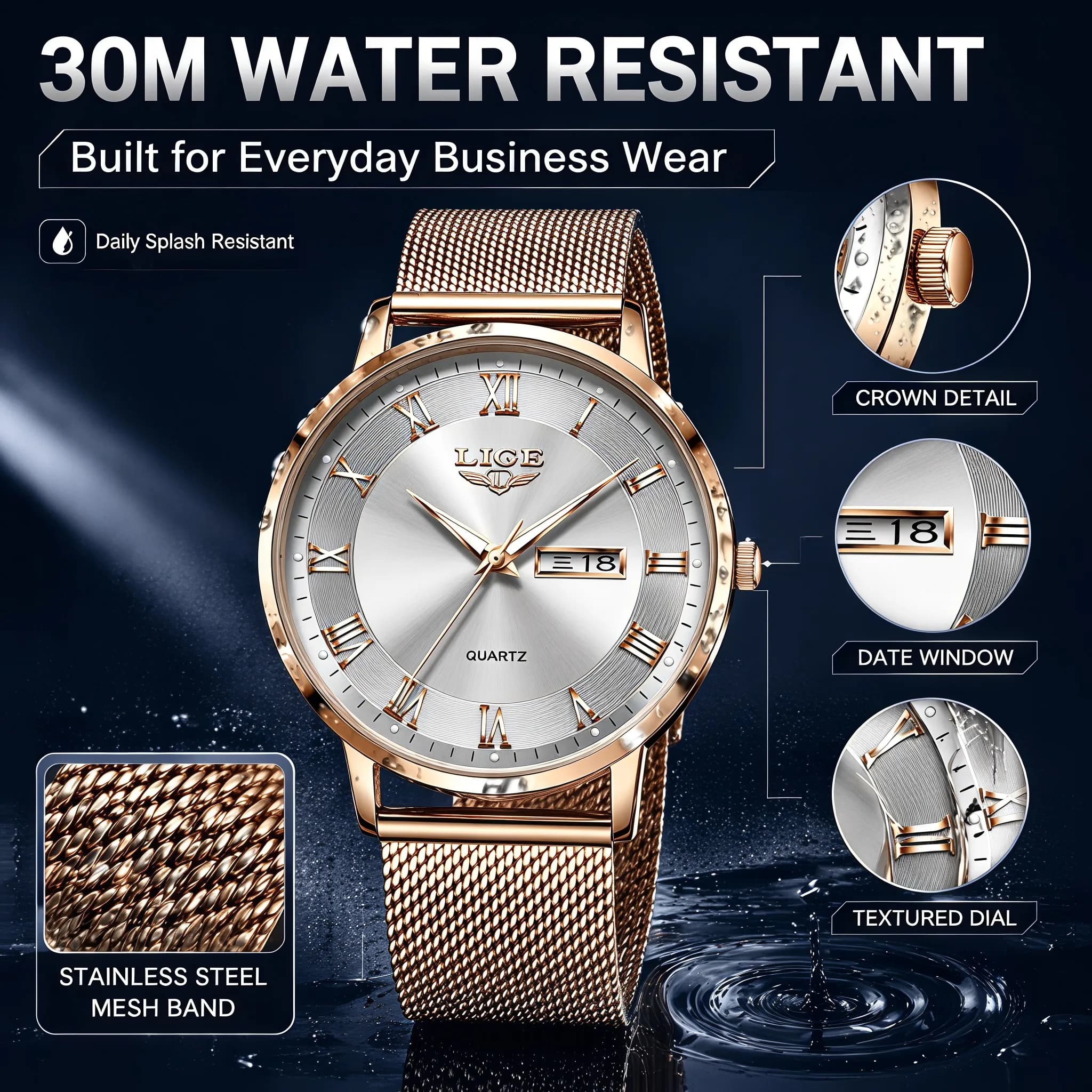 LIGE Luxury Watches For Men Date Chronograph Stainless Steel Man Watch Waterproof Luminous Sport Men's Quartz Watch Reloj hombre