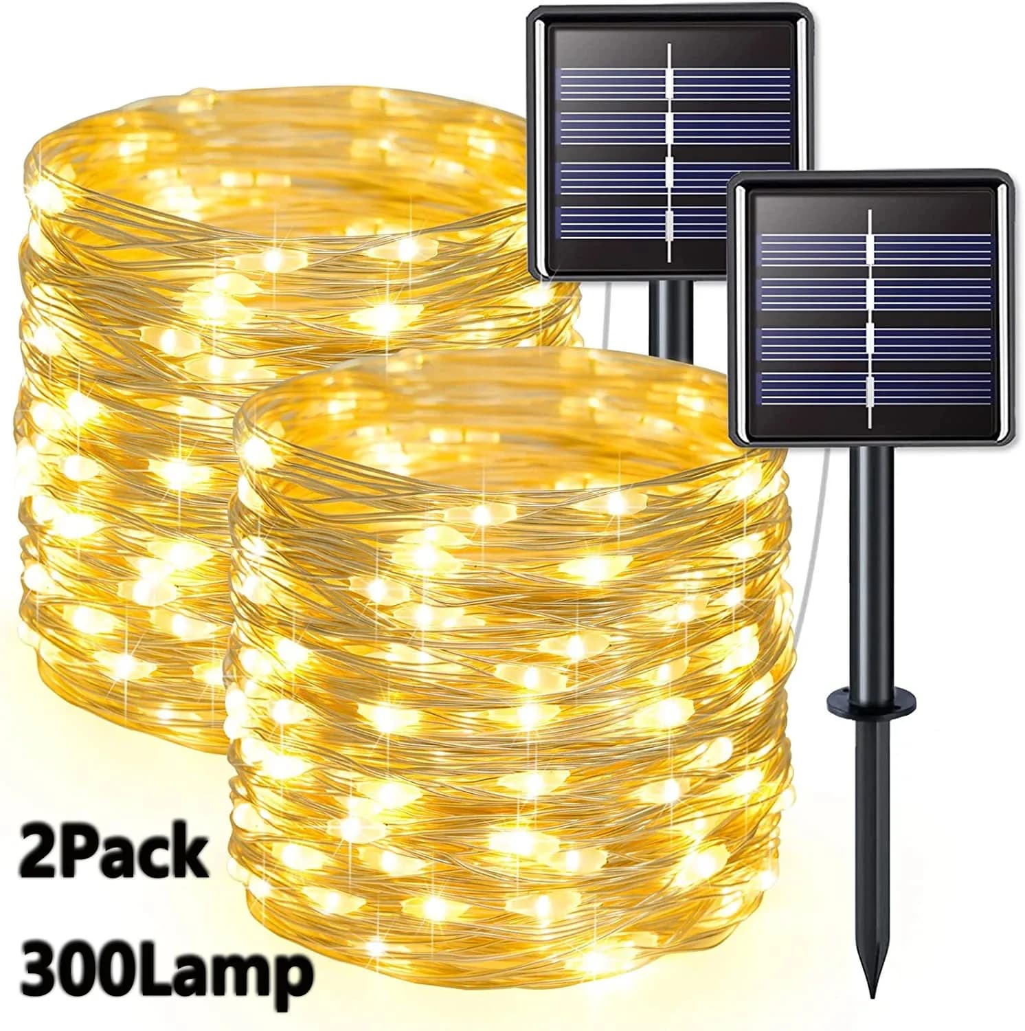 Confezione da 2 lucine solari 300LED luci solari a corda impermeabili per esterni 8 modalità luce scintillante in filo di rame