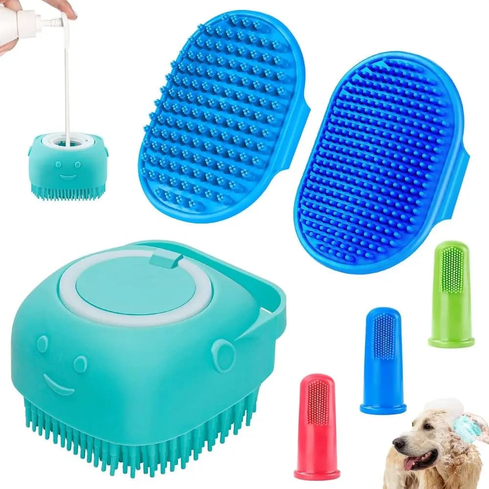Set di 6 Spazzole da Bagno e Spazzolini da Denti per Cani | Spazzola e Spazzolino per Shampoo con Manico Regolabile per Cani e Gatti a Pelo Corto e Lungo | Eectively