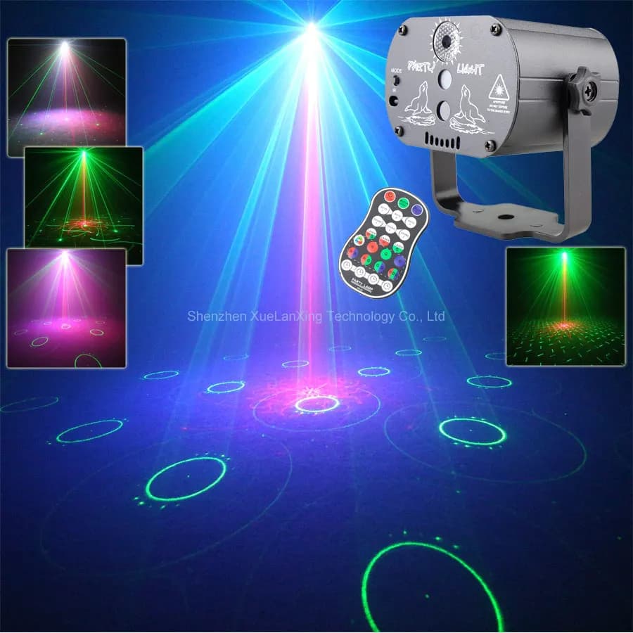 Party Disco DJ Luce laser Proiettore R&G 60 modelli RGB LED Home Dance Matrimonio Compleanno Lampada con effetti di illuminazione scenica MN200