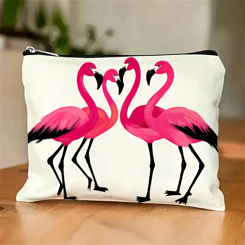 Una borsa per il trucco con stampa fenicotteri rosa: custodia multifunzionale con cerniera, borsa per riporre gioielli, piccola borsa portaoggetti con cerniera da viaggio perfetta.