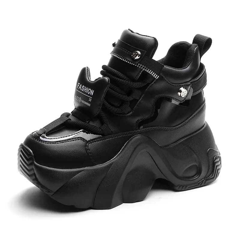 New High Platform Genuine Pu Leather Sneakers Women Autumn Casual Chunky Shoes Winter 8CM Wedge Heels Lace-up Warm Fur Snow Shoe