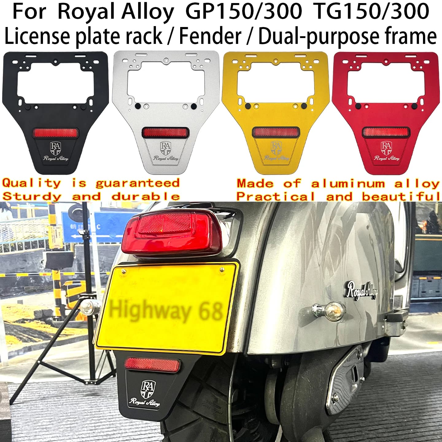 Per Royal Alloy GP150 GP200 GP300 Porta targa ROYAL ALLOY TG150 TG250 TG300 Parafango Integrato a doppio scopo RA Jps 150