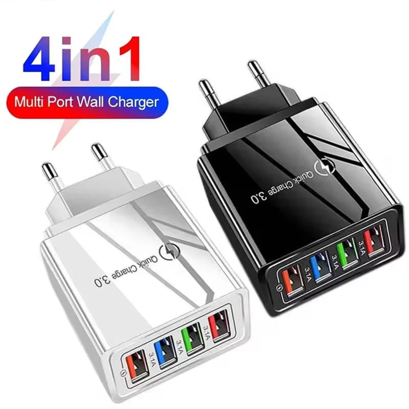 4 USB Charger Quick Charge 3.1A QC 3.0 Travel Mobile Phone Fast Charging Adapter EU Plug USB Charger For Xiaomi iPhone OnePlus