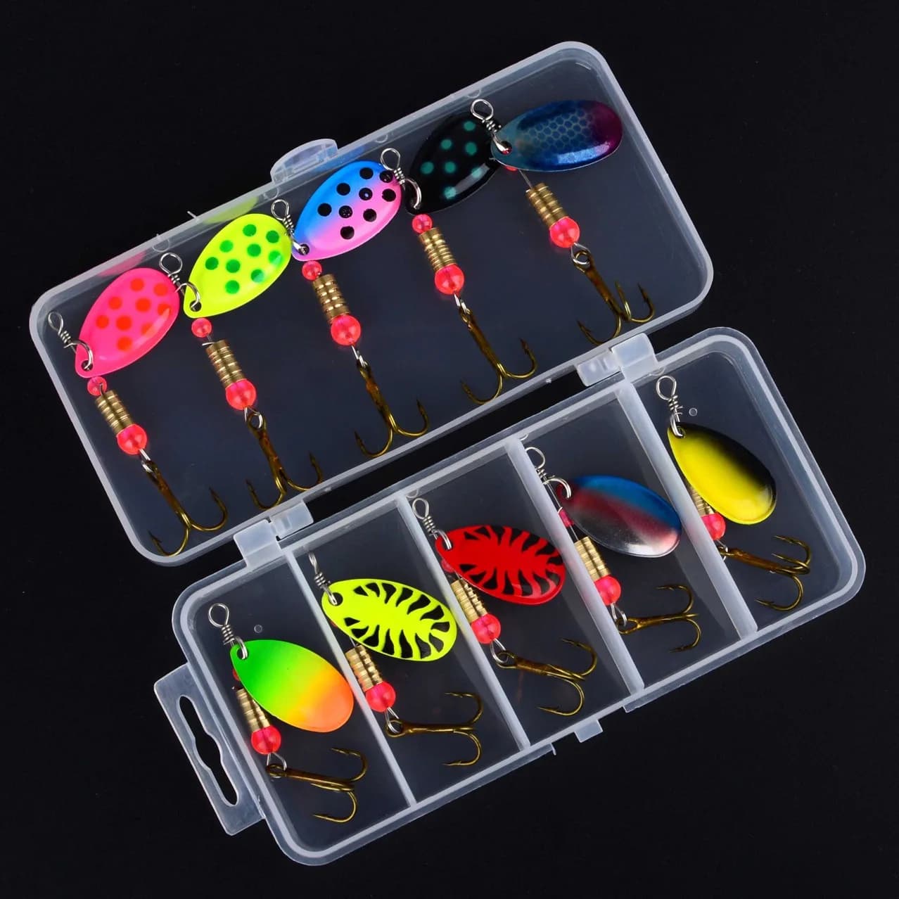 L'ultima esca da pesca rotante colorata in metallo, set da 10 pezzi, agitatore da pesca per kit amo all'uncinetto Parker, esca artificiale