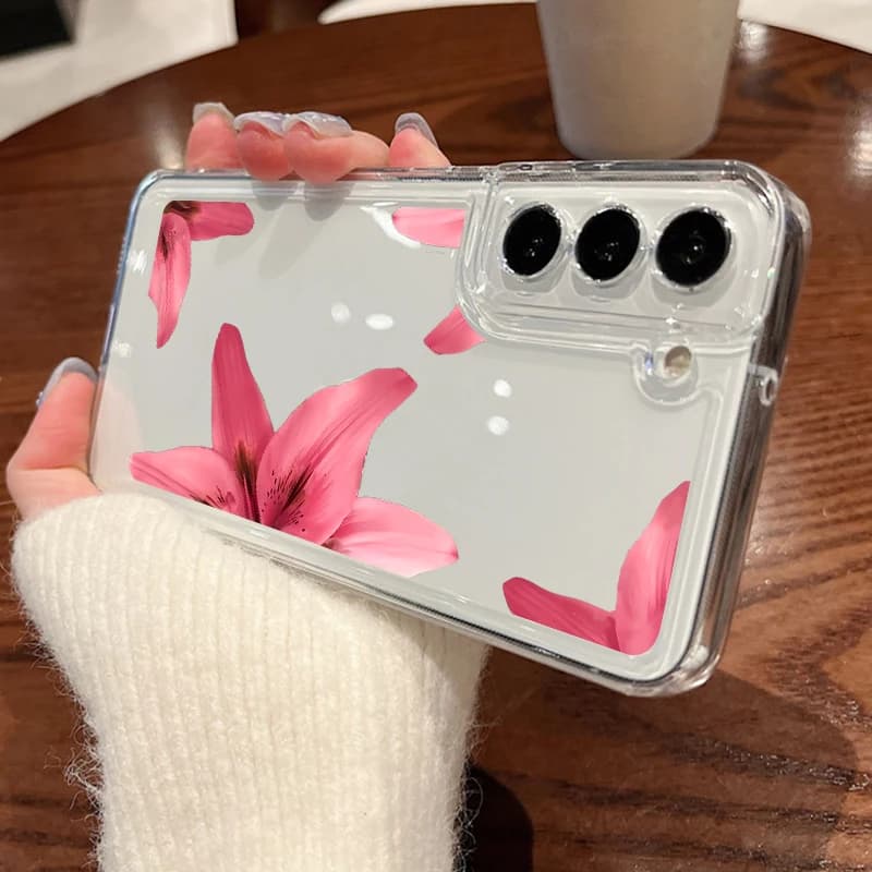 Fiore realistico Trasparente Cassa Del Telefono Per Samsung Galaxy A17 A56 A16 A15 A55 A54 A36 5G S25 Bordo S23 S22 Ultra Plus S24 FE TPU Della Copertura