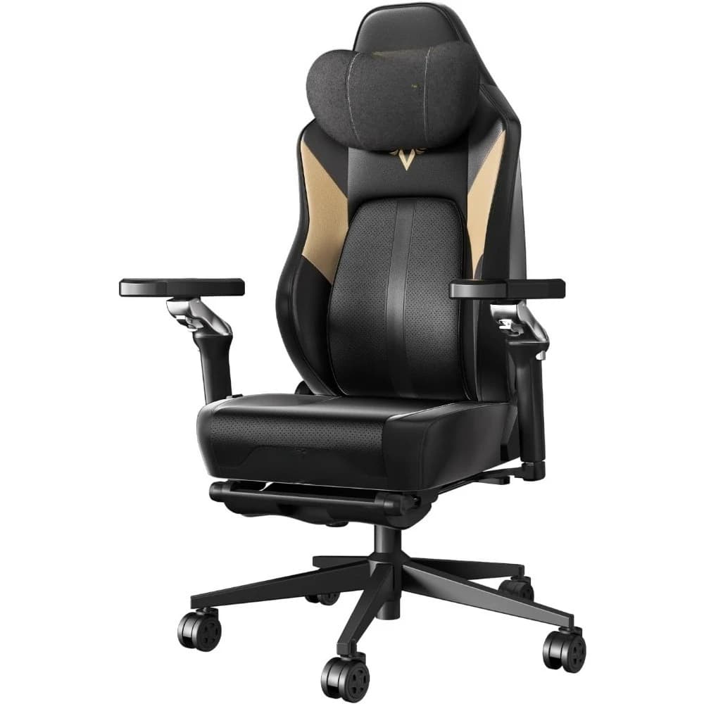 Sedia da gaming, sedia da gaming con sedile ventilato e riscaldato con 360 ° Bracciolo regolabile, sedia da ufficio con poggiapiedi, nero