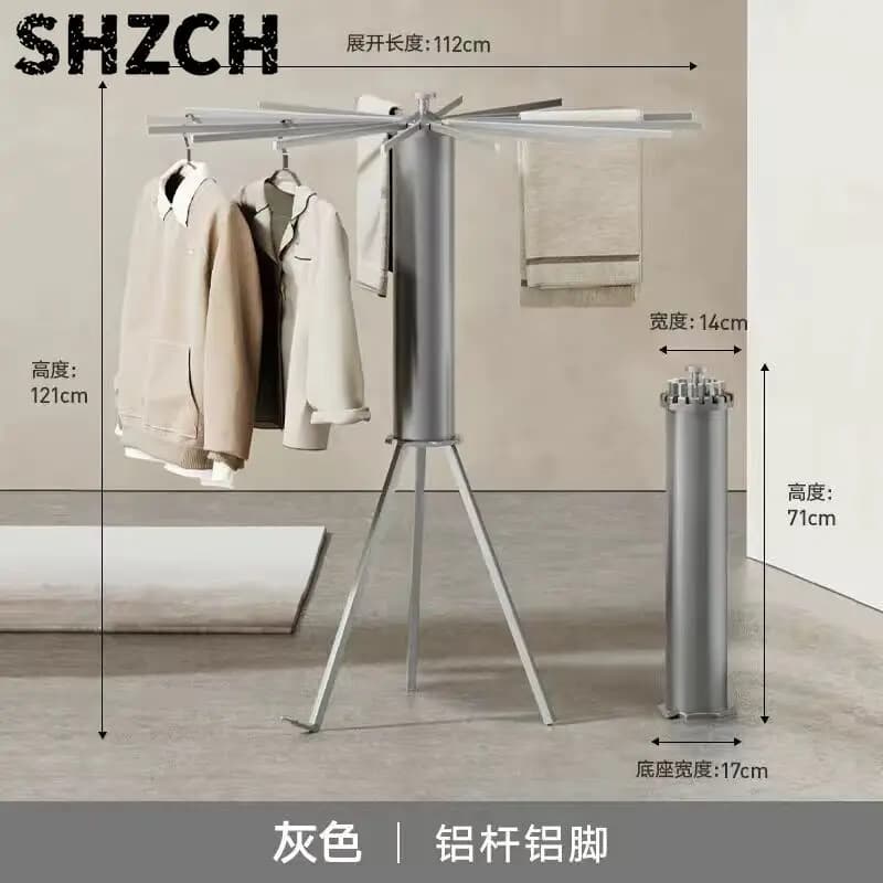 Standing Clothes Hanger Laundry Drying Rack Balcony Indoor Installation-free Foldable Drying Rods Octopus Hanging Clothes Wood