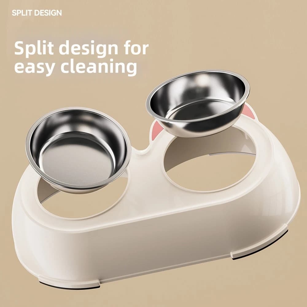 Stainless Steel Pet Double Bowls Non-Skid Base Plastic Cat Food Water Bowls No-Spill Leak-Proof Cat Food Bowls Pet Water