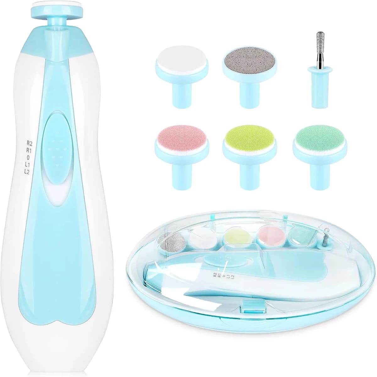 Affilatore per unghie per bambini, set di strumenti elettrici per la lucidatura delle unghie anti-graffio, utilizzare 2 batterie AA (batterie non incluse) prima dell'uso.