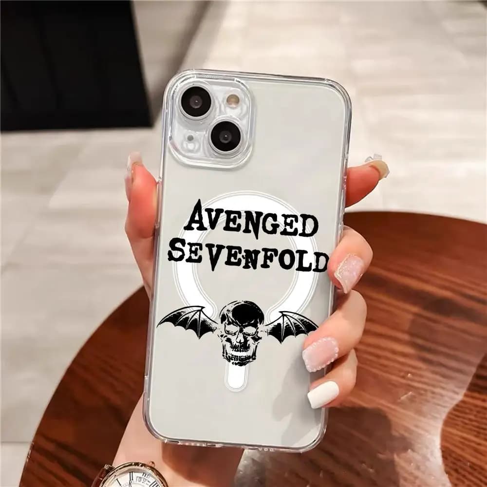 Custodia per telefono A-Avenged Sevenfold Band per iPhone 17 16 15 14 13 12 Pro Max Plus, magnetica trasparente sottile con ricarica wireless