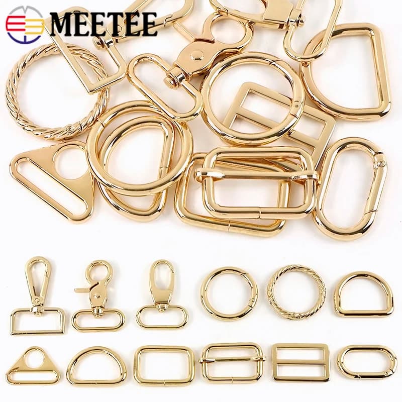 5/10 Pezzi Gancio a Molla in Metallo Oro Chiaro 20-38mm per Portachiavi, Fibbie Scorrevoli a Tre Vie, Anelli per Cinghie Borsa, Accessori Fai da Te