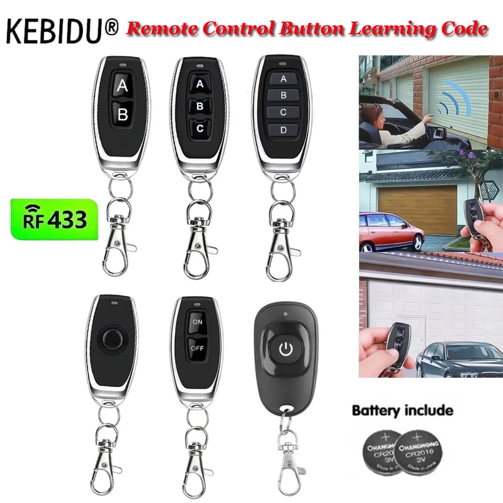 Telecomando Wireless RF KEBIDU 433Mhz con Codice di Apprendimento EV1527, Trasmettitore Smart Home per Luci LED, Auto, Cancello, Porta del Garage, Allarme, Chiave