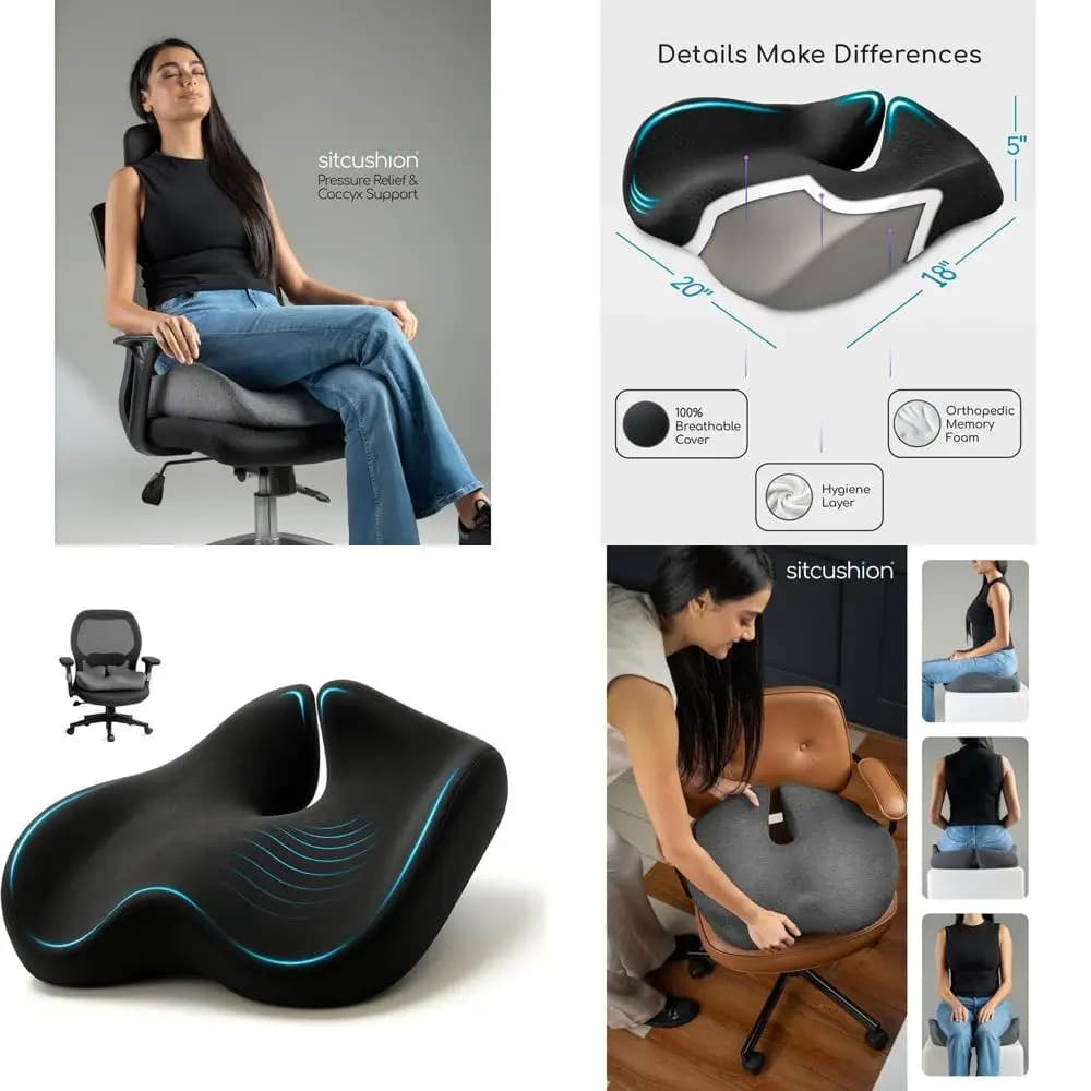Cuscino Ortopedico in Memory Foam per Sollievo da Dolore Sciatico e del Coccige - Cuscino Ergonomico XL per Sedute Prolungate, Scrivania, C