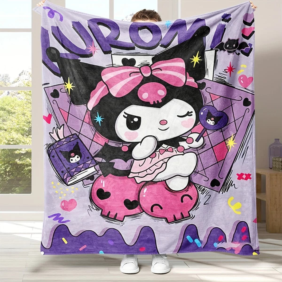 Coperta in Flanella Viola Kuromi 2D, Morbida e Calda per Divano, Letto, Soggiorno, Camera da Letto, Decorazione Casa, Regalo, Uso Quotidiano