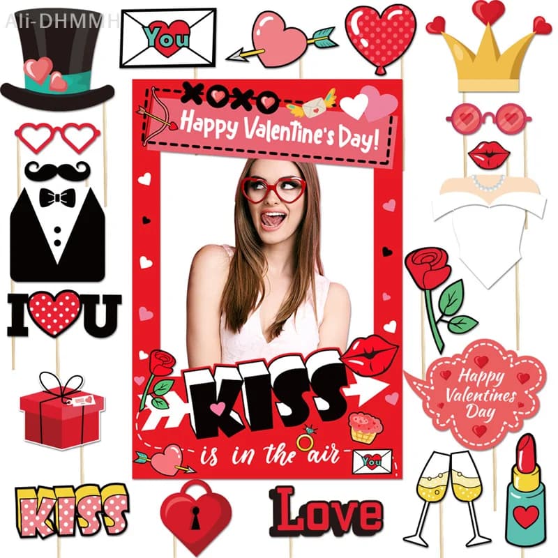 Scene objects for Valentine's photo booth, romantic photo frame for Valentine's selfies and scene objects for Valentine's photo