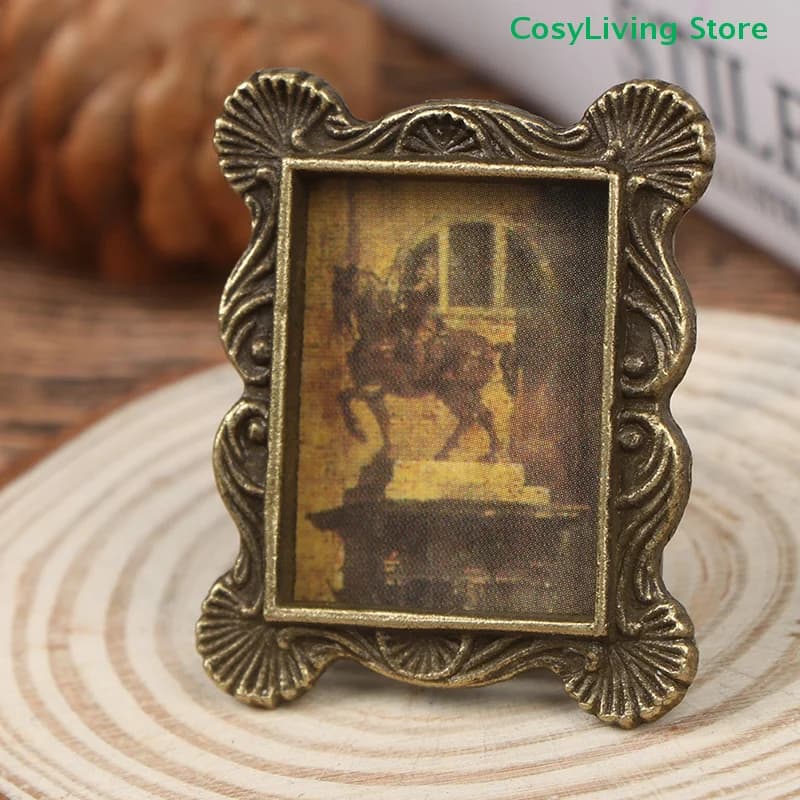 1Pc Miniature Retro Picture Frame Photo 1:12 Metal Accessory