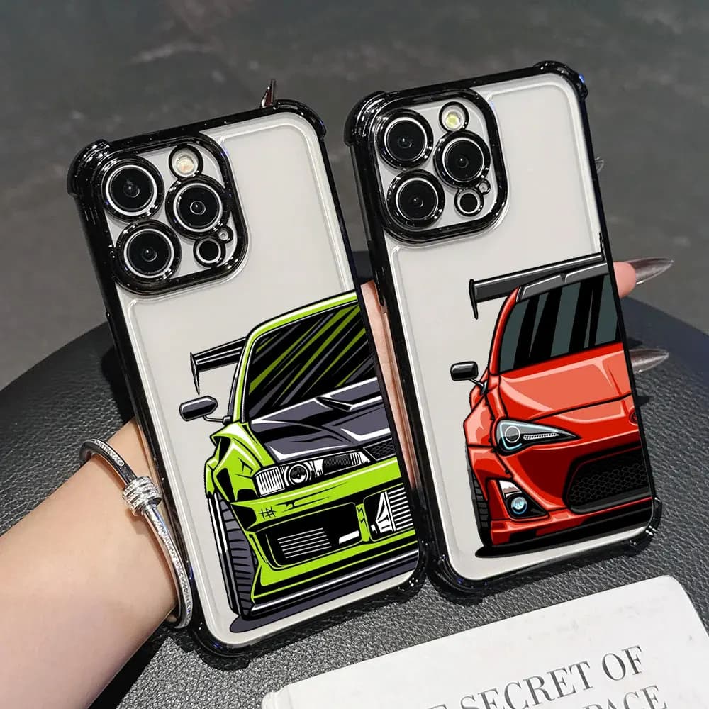 Custodia Morbida per iPhone 17 Pro 16 15 14 13 12 11 Pro Max, 17 Plus 17E 16E 17Air con Design Cartoon Tokyo JDM Drift Sports Car
