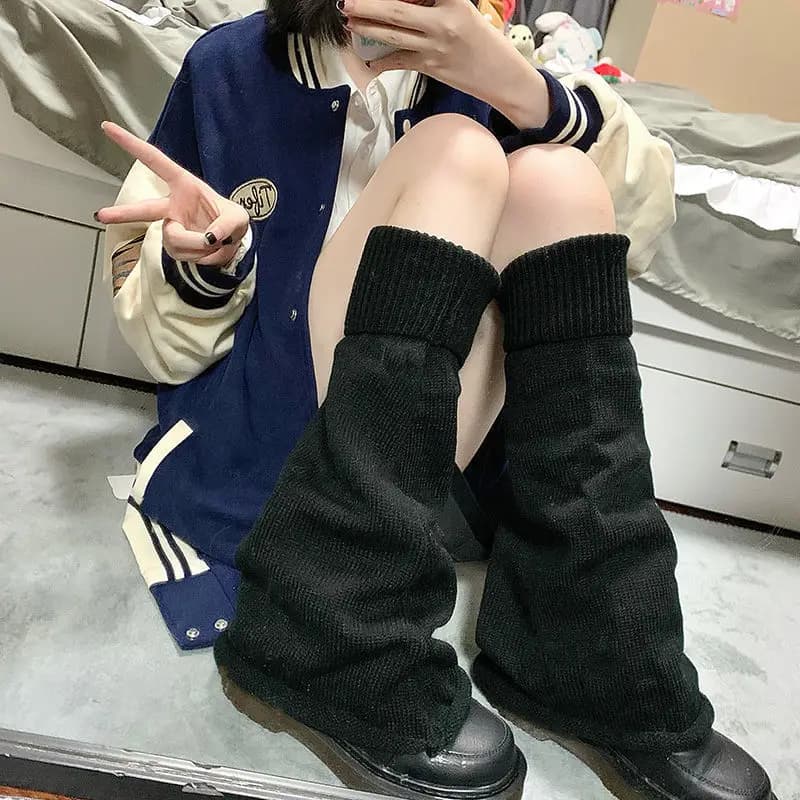 Y2k Pile Sock Cover Knitted Mid Tube Spicy Girl Wide Leg Warm Loose Horn Versatile JK Foot Cover Thickened Women Solid Color