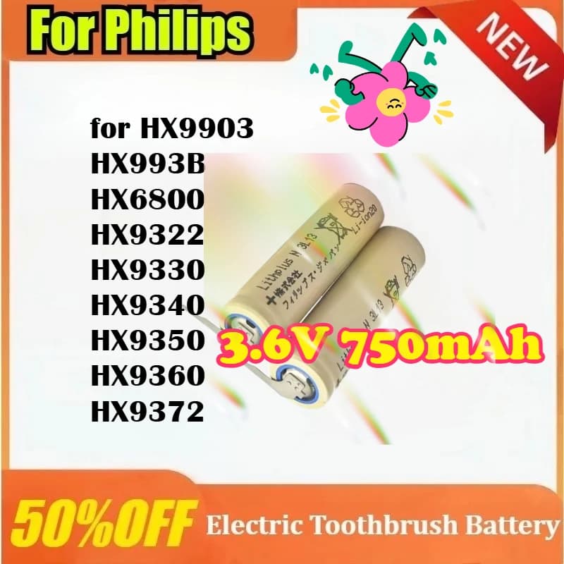 Battery 3.6V 750mAh for Philips HX9903 HX993B HX9322 HX9350 HX9330 HX9340 HX6800 HX9360 HX9372 Electric toothbrush batteries