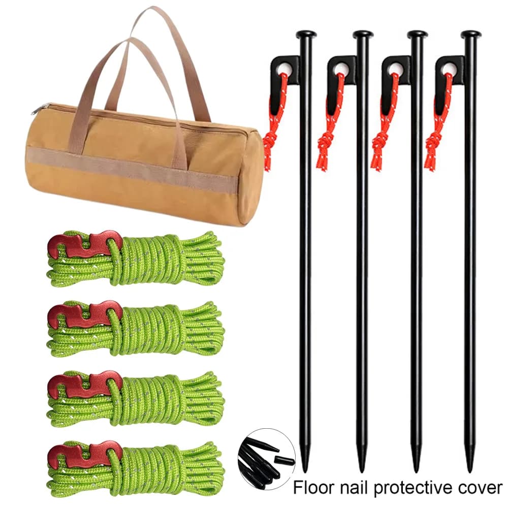 13Pcs Outdoor Camping Tools Tent Pegs Tent Stakes Heavy Duty Tent Pegs with Storage Bag & 4 Pcs wind Ropes & buckles