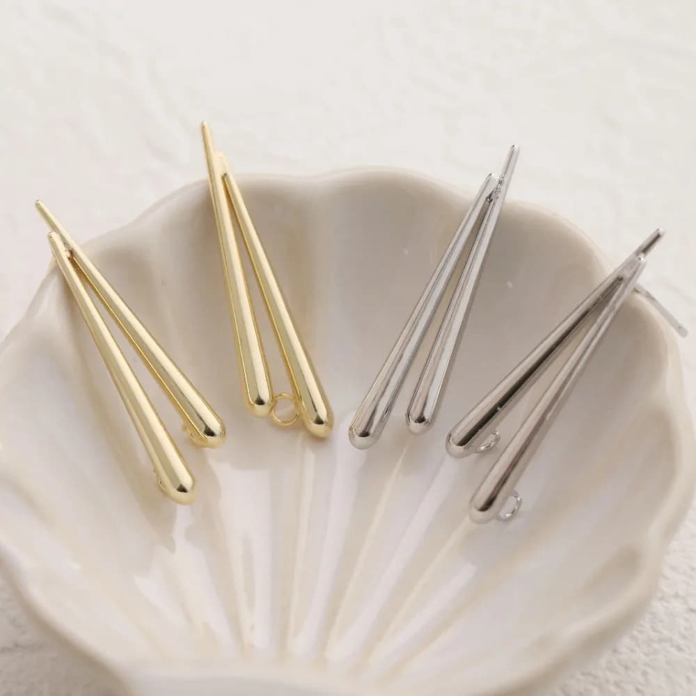 2 pcs delicate button earrings with double strip design for creating handmade brass hand-plated 14k 32*9mm accessories
