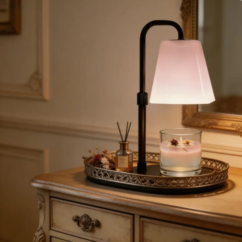Lampada Scaldacera Senza Fiamma con Timer 2/4/8H, Scaldacera Elettrico Dimmerabile in Vetro Rosa per Candele Profumate, Aromaterapia Senza Fumo