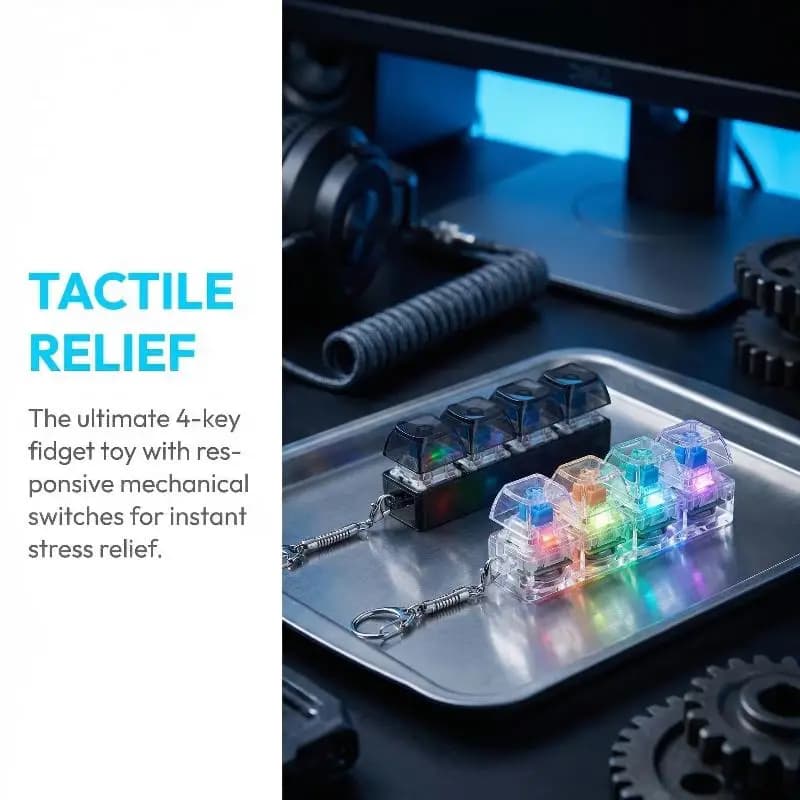 Portachiavi Tastiera con 4 Pulsanti, Giocattolo Antistress con Luce LED, Strumento Sensoriale per Ufficio, Studio, Ansia e Decompressione
