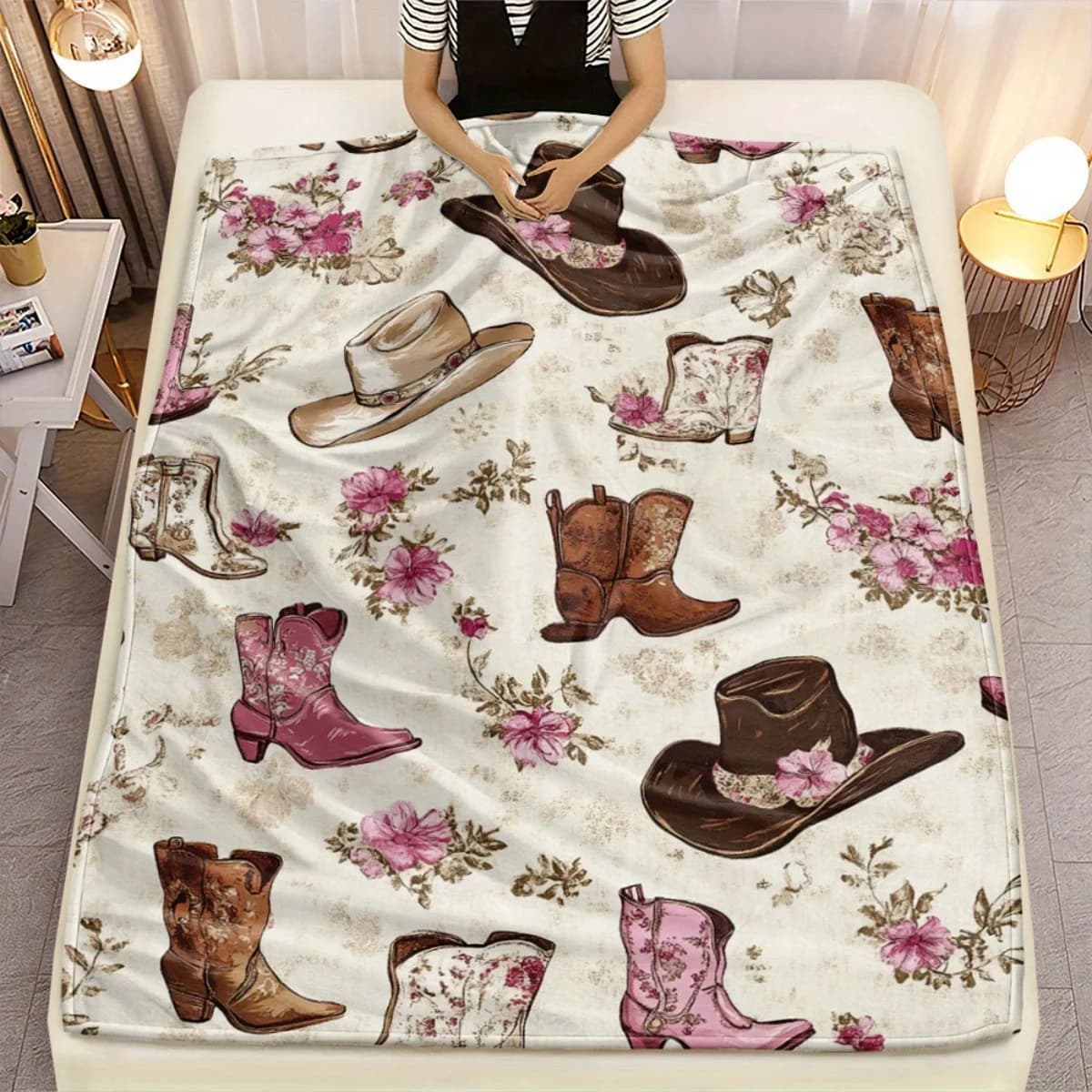 Coperta in flanella con stivali da cowboy da 1 pezzo - Biancheria da letto leggera, morbida e calda per tutte le stagioni con stampa digitale per divani, letti, viaggi e campeggio