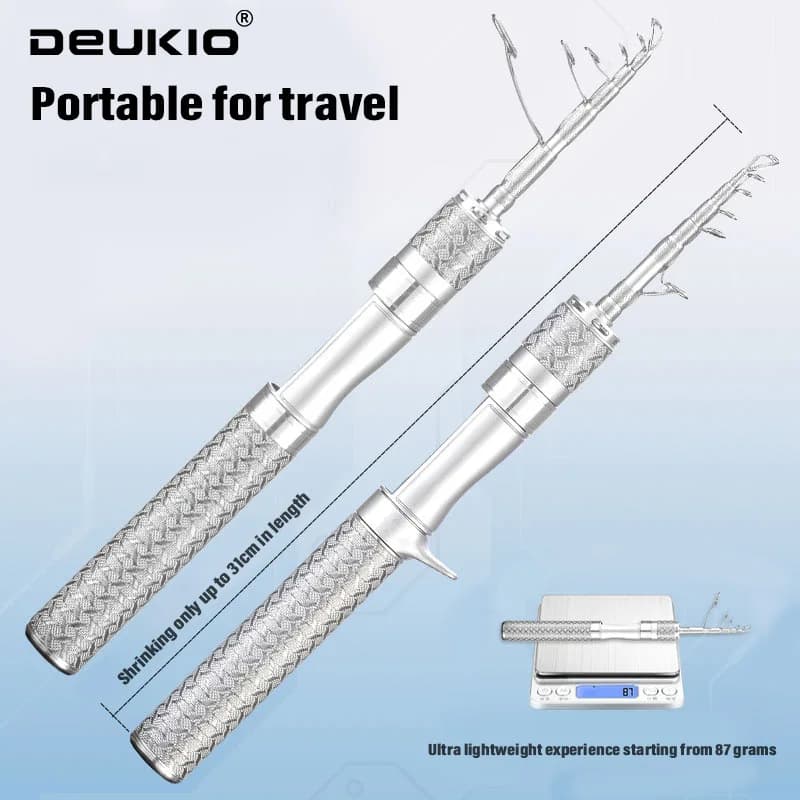 DEUKIO 1.68/1.8m Canna da pesca telescopica Spinning Leggera in fibra di carbonio Punta morbida 31cm Mini canna da pesca a sezione ultra corta