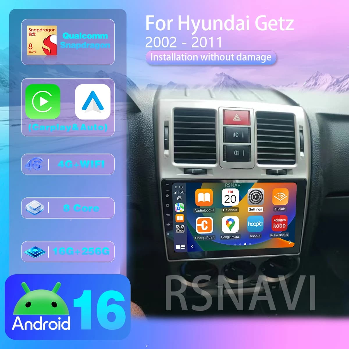 Autoradio Android 16 per Hyundai Getz 2002-2011, Stereo con Carplay, Schermo 2K, Radio Auto, Lettore Multimediale BT, Navigazione, WIFI+4G