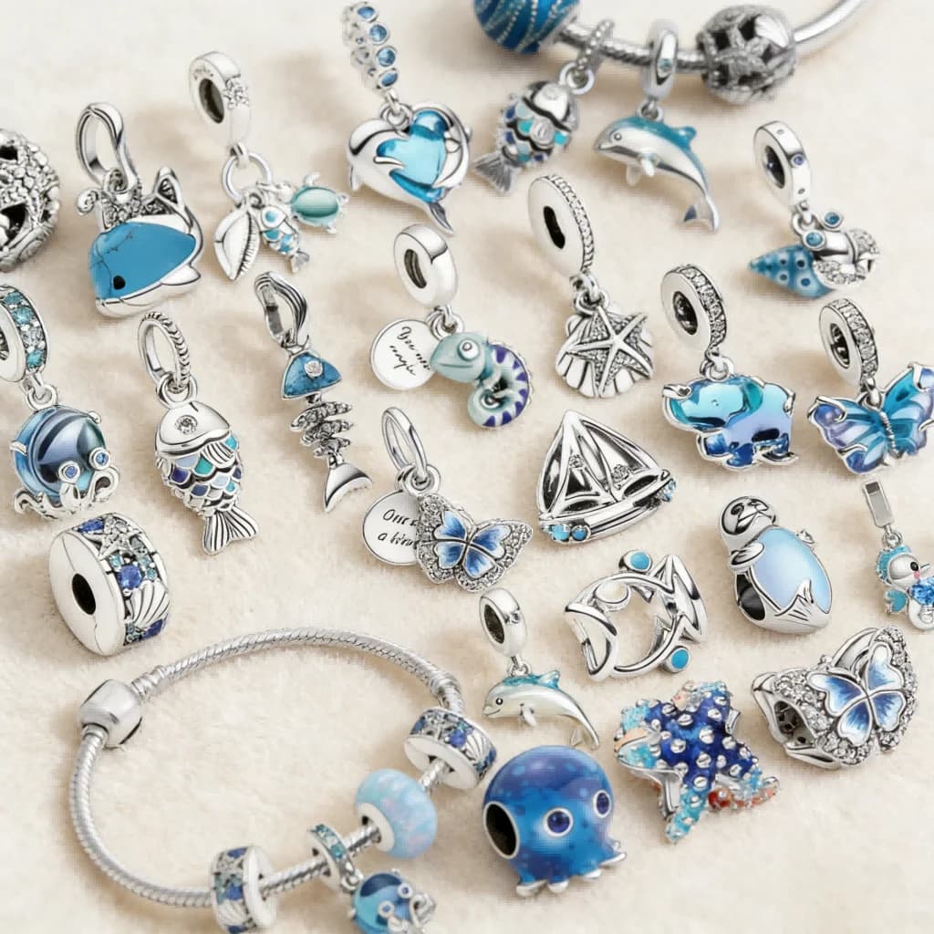 Special Summer Offer: Charm Pendants Blue Series Navy Life for Bracelets and Silver Necklaces in Snake, Beads for Jewelry Make by You, Gift Women