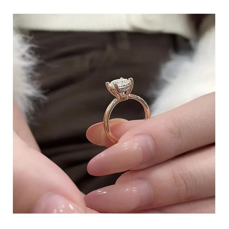 Anello da donna ovale in moissanite oro brillante, anello minimalista in rame placcato oro con simulazione di diamante, anello nuziale