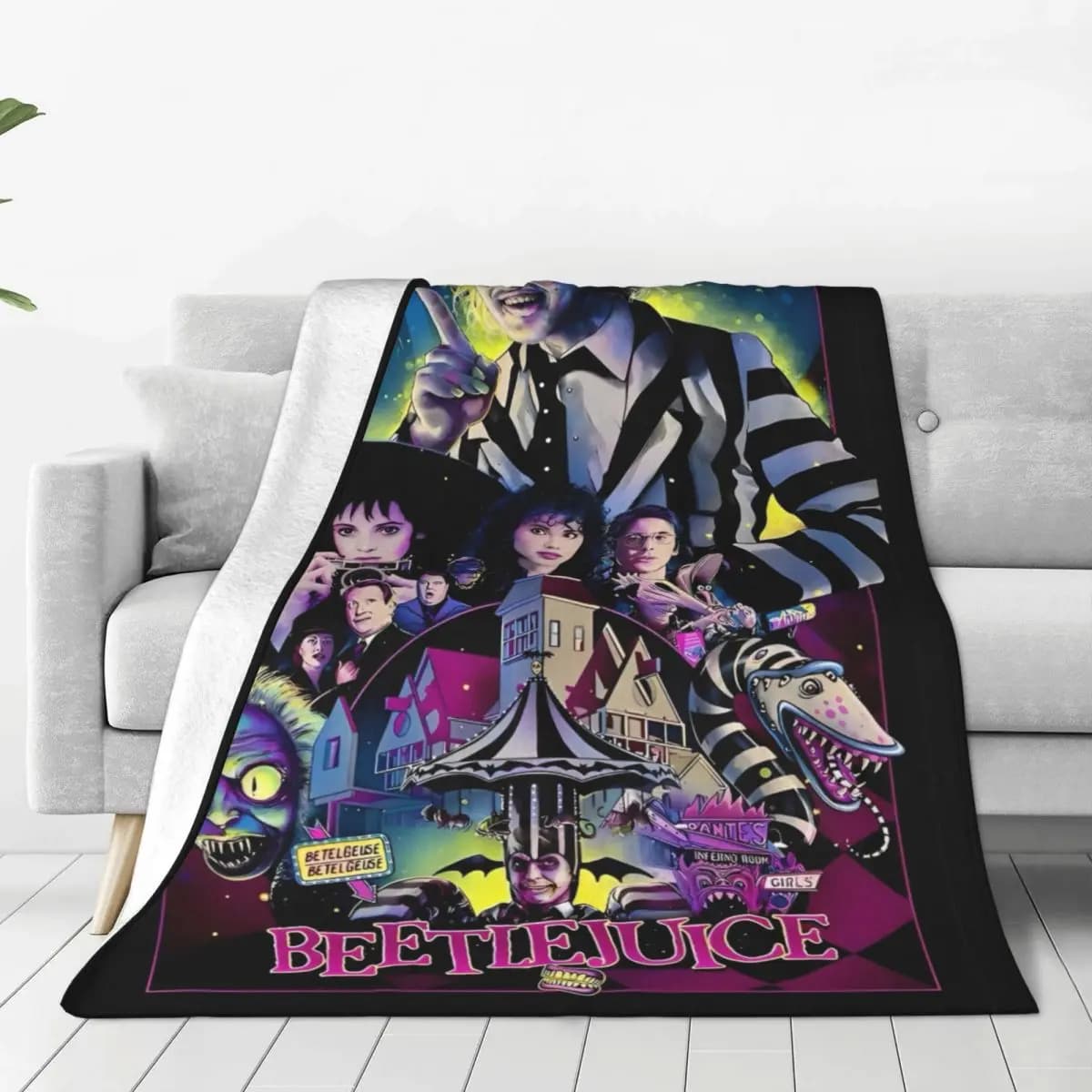 B-Beetlejuices Halloween Horror Blanket Super Warm Aesthetic Plush Throw Blanket For Outdoor Picnic Flannel Bedspread Bed Cover