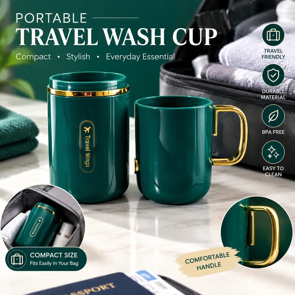 Portable Luxury Travel Toothbrush Cup Multi-functional Toothpaste Storage Holder Rinse Mug Set for Outdoor Bathroom Camping Trip