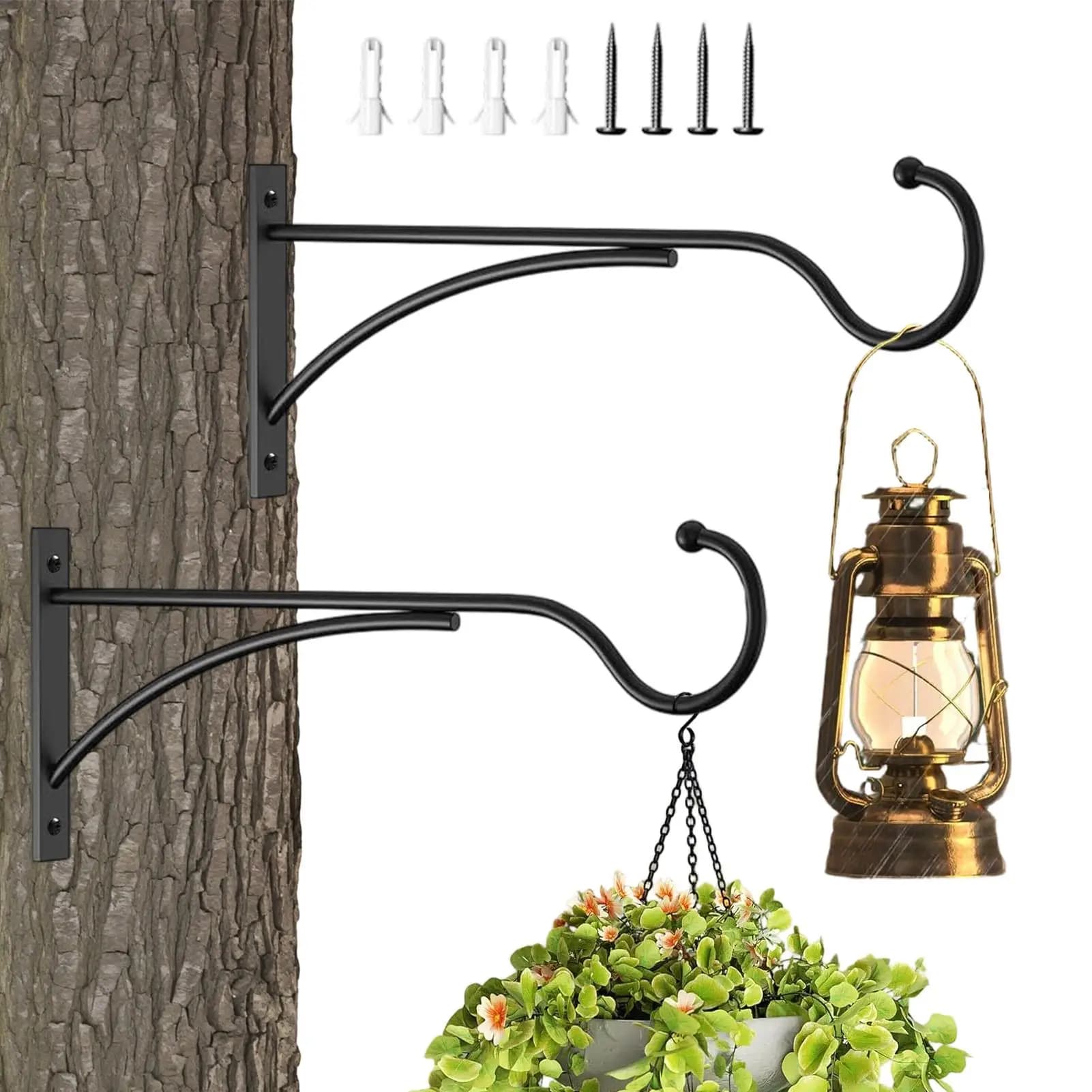 2pcs Outdoor Plant Hanger Decorative Wall-Mounted Metal Flower Basket Hangers For Outside For Bird Feeder Wind Chime Lantern