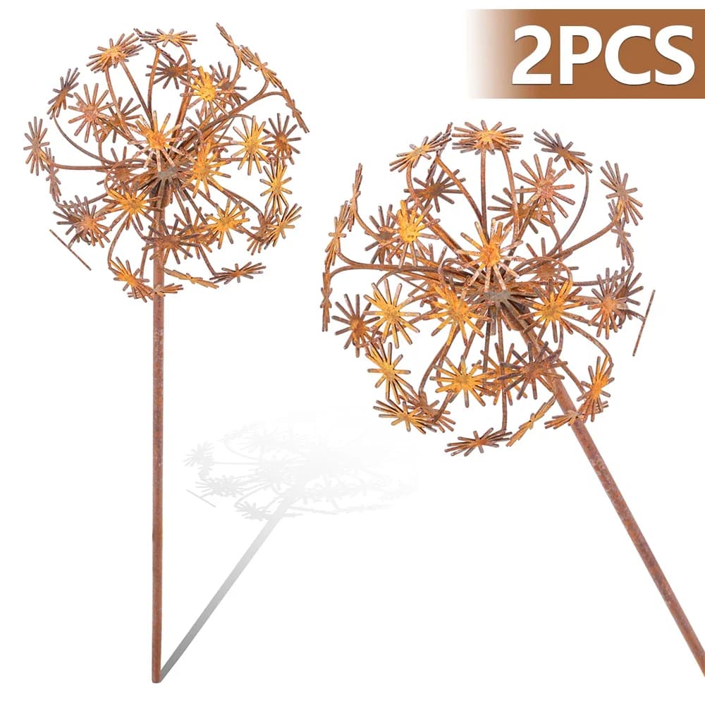 Set of 2 Decorative Pali in Metal Flower Shape, 38cm, Ruggine Finish, for Garden, Patio, Balcony, Planter, Outer Decorations, Garden Accessories