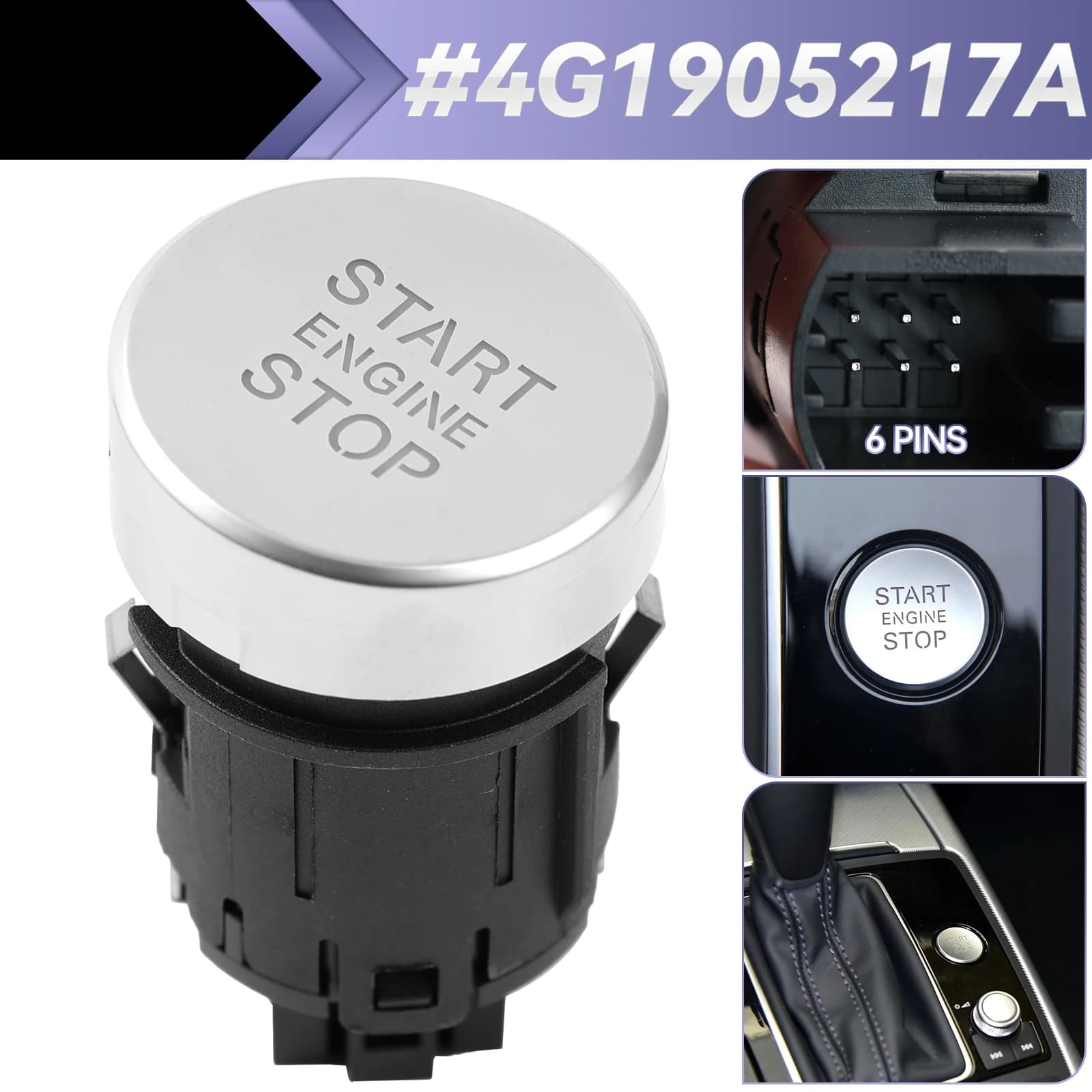 Interruttore per auto, avviamento di accensione, avviamento senza chiave, pulsante di arresto del motore 4G 1905217 Un adatto per accessori auto Audi A6 C7 S6 A7 RS7 2012-2018