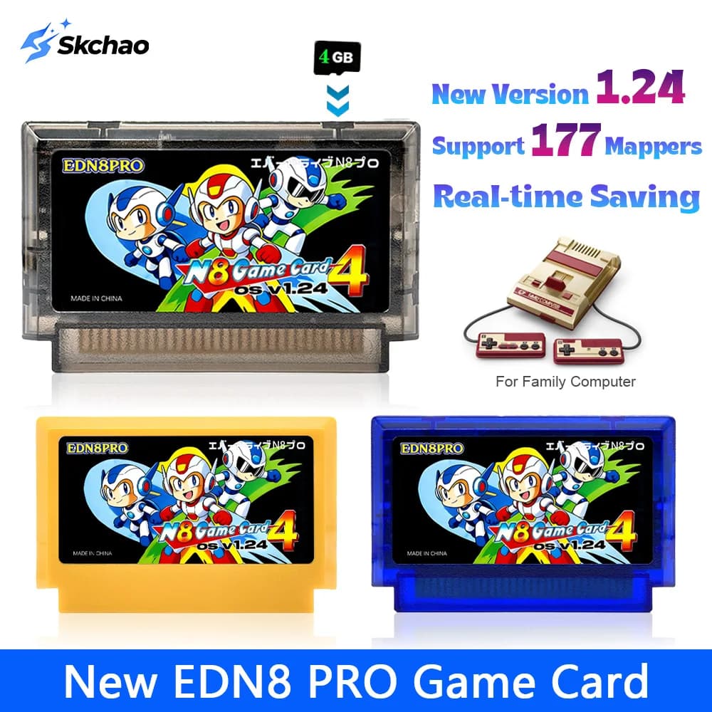 Nuova Scheda di Gioco V1.24 FC N8 con 2000 Giochi e Scheda TF da 4GB, Cartuccia Flash per Console di Videogiochi Family Computer 8-Bit