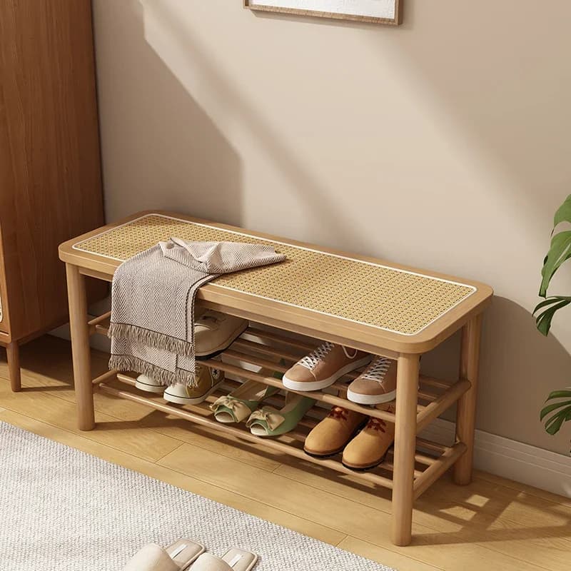 Household Simple Entrance Shoe Changing Stool Rattan Shoe Rack Can Be Use for Sitting and Resting Shoes Storage Nordic Furniture
